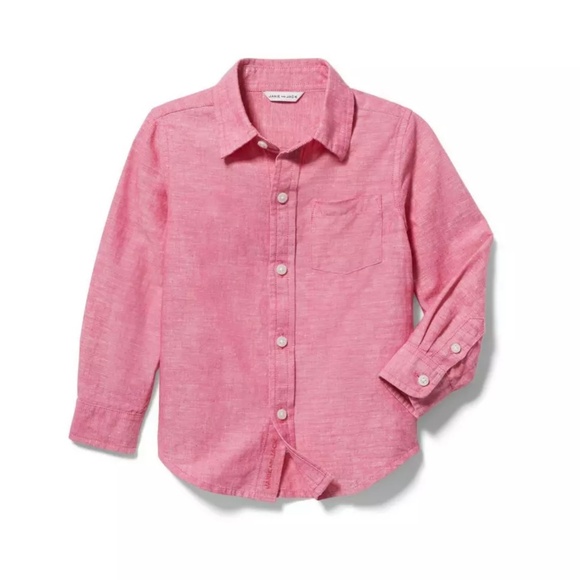 NWT Janie and Jack Linen Button Up Roll-Cuff Shirt & Striped Socks Red 12-18M - Picture 2 of 12